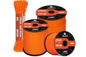 Abma Cord Paracord 620lbs 4mm 9 Fili Nylon Corda 50m Tipo III Corda da Paracadute Cavo di Sopravvivenza, Cavo Militare - Max. 280 kg - Arancia