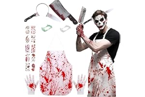Jiahuade Halloween Schlächter Kostüm,Messer Haarband mit Blutige Schürze,Herren Metzger Kostüm Set,Metzger Kostü-m Herren,Metzger Schürze Hallo-ween,für Karneval Partys und Halloween Party