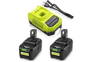 Goodexo 2X 5.5Ah Rechange pour Ryobi Batterie 18V + 9.6V-18V 3A Chargeur BCL14181H pour Ryobi Chargeur Lithium-Ionen & Ni-Mh Batterie P100 P102 P106 P107 P105 P108 P103 avec LED