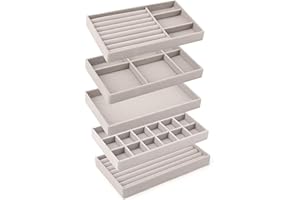 Domkan 5 Pcs Plateaux Rangement Bijoux, Rangement Collier,Rangement Bijoux,Rangement Bijoux Tiroir,Plateau Bijoux Velours,Plateau Bijoux,pour Ranger et présenter des Boucles d'oreilles, des Colliers…