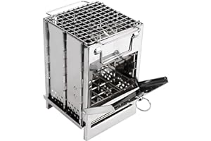 REDCAMP Camping Wood Burning Stove with Grill Grid & Storage Bag | Stainless Steel Portable Foldable Multi Fuel Stove for BBQ, Outdoor Cooking, Backpacking, Hiking and Camping Trips