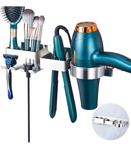 Generico Porta Asciugacapelli Per Bagno - Supporto Phon Da Parete Con Ventosa Senza Fori - Bagno Appendibile Organizzatore Styling Senza Fori con Ventosa Universale
