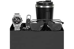 BSTcentelha Herren-Armbanduhr, Kunstleder, Quarz, analog, Gürtel, Schlüsselanhänger, Sonnenbrille, Geschenkset, Dunkelblau zum Valentinstag