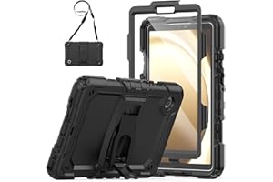 SEYMAC Custodia per Samsung Galaxy Tab A9 8.7 Pollici 2023, Custodia Antiurto con Protezione per lo Schermo, Supporto Pieghevole, Tracolla, [Protezione a 3 strati] Tablet Samsung A9 Cover, Nero