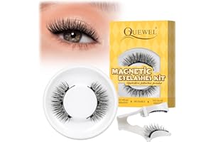 QUEWEL Pestañas Postizas Magneticas de larga duración, Pestañas Magneticas riutilizzabili con applicatore, No requiere pegamento, Aspecto de Naturales, fácil de colocar (Style A)
