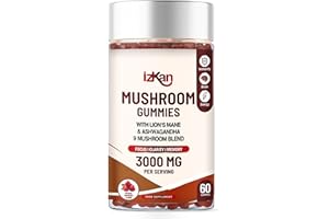 IZKAN Mushroom Complex Gummies 3000mg - Lion Mane & 9 Brain Health Mushrooms Gummies with Ashwagandha Supplement Promotes Calm Focus Memory Mood Immunity & Energy - 60 Count (Halal, Gluten-Free, Vegan) (1)