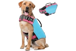 Pawaboo Dog Life Jacket, Reflective Dog Safety Vest Adjustable Pet Life Preserver with Strong Buoyancy & Durable Rescue Handle, Ripstop Dog Lifesaver Vests for Swimming, Boating - Sky Blue, XL