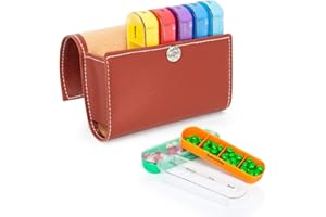 Pilulier 7 jours (4 par jour) - Pilulier Semainier avec étui en cuir PU pour les Voyages, Pilulier Journalier-Résistance à l'humidité