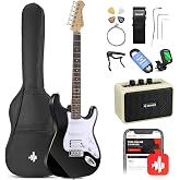 Donner Electric Guitar 39 Inch HSS with Amplifier, Black, DST-100B | Complete Starter Set with Amp, Bag, Capo, Strap, Tuner,