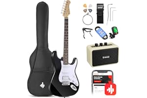 Donner 39 tums elgitarr nybörjarkit svart full storlek startpaket HSS plocka upp med alla tillbehör amp online lektionsväska tuner capo rem sträng amp kabelplektrum DST-100B