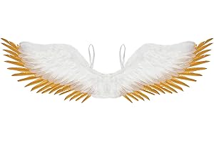 W WIDMANN MILANO Party Fashion 01198 - Engelsflügel weiß gold, Federflügel, 100 x 25 cm, Christkind, Weihnachten, Karneval, Mottoparty