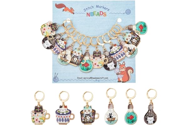 nbeads 12 Pcs Chat Marqueurs Point Crochet, 6 Couleurs Alliage Émail Chat Crochet Point Marqueur Charmes Amovible Verrouillage Point Marqueur pour Tricot Tissage Couture Quilting Bijoux Faits à Main