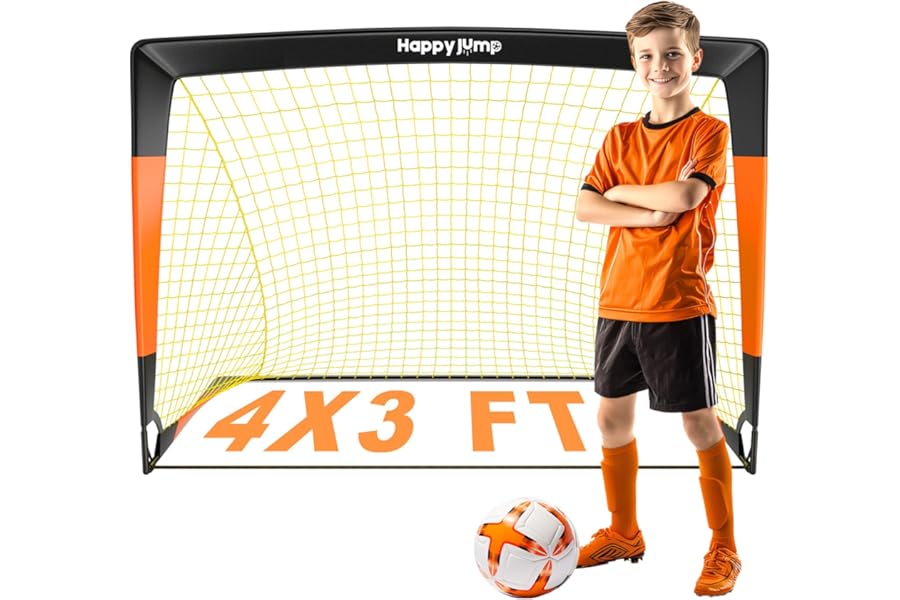 Happy Jump Upgraded Pop Up Football Goals – Portable Garden Football Nets with Optional Target Sheet, Ball, Pump & Cones – 4x3FT, 5x3.6FT, 7x5FT for Outdoor Training