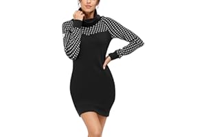 TrendiMax Damen Sweatshirt Langarm Hoodie Kleid Pulloverkleid Rollkragen Sweatkleid Kapuzenpulli Lange Tops