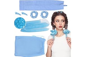 ‎YERIA Lockenwickler, neues Design mit geringer Hitze Gel Lockenwickler für langes Haar GelCurler mit Locken ohne Beschädigung, 7 Stück Locken Kits, Alternative zu Lockenwicklern ohne Hitze (Blau) (Blau)