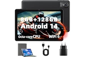 Rebecco 2025 Tablet 10 Zoll Android 14, 8GB RAM+128GB ROM+1TB 10 Zoll Tablet, Octa-Core 2.0GHz Tablets, 1280 * 800 IPS HD Display, 6000mAh, 5MP+8MP Kamera, 5G+2.4G Wi-Fi/Bluetooth 5.4, Widevine L1