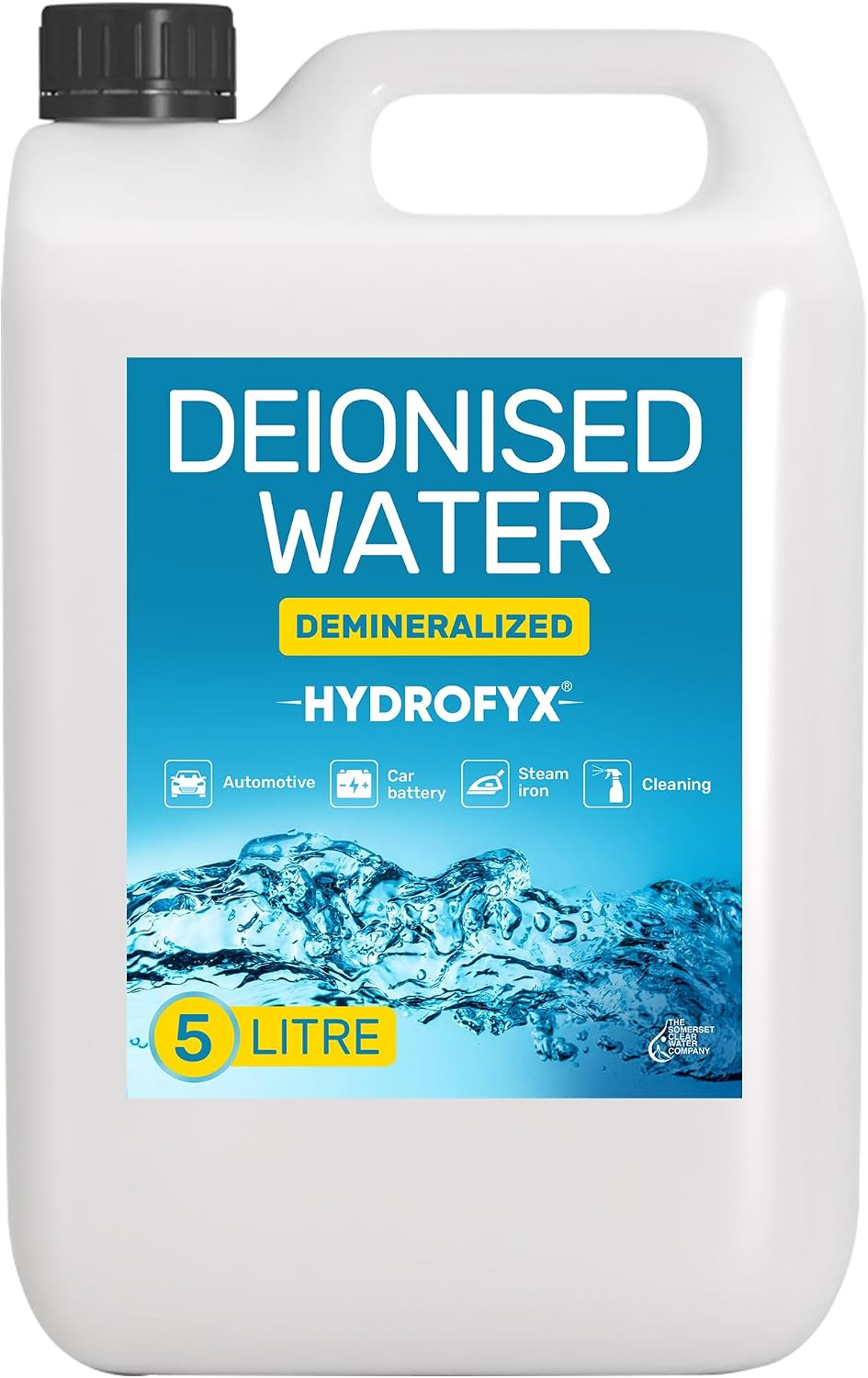HYDROFYX 5L Deionised Water – Demineralised, Low Conductivity – Fast Dispatch – For Irons, Steam Cleaners, Car Batteries, Rad