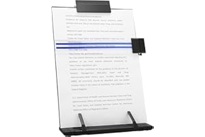 TPIVG Supporto portadocumenti da tavolo con 7 posizioni regolabili, portacopie in metallo nero per dattilografia, lettura di lettere A4, libro musica, tablet, ufficio, con graffetta e guida lineare