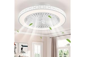 LMiSQ 50cm Reversible Ceiling Fans with Lights and Remote,LED Ceiling Fan Light 3000K-6500K Dimmable-Quiet Fan Ceiling Light with 6 Speeds,White Bladeless Fan Light Fixture for Bedroom