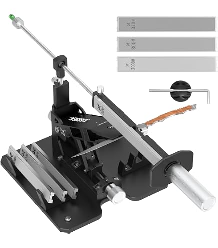 RX-009 Messerschärfer Profi-Set – Edelstahl Mit 10 Schleifsteinen – 360° Flip-Drehung Festwinklig – Für Küchenmesser, Jagdmesser & Taschenmesser