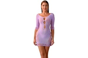 Bommi Fairy Damska bielizna z dekoltem z siateczki, seksowna, minisukienka typu fishnet, przezroczysta, do klubu, na imprezę, do klubu