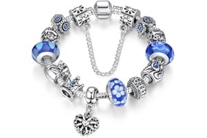 ATE A TE® Charm Pulsera Abalorio Murano Cristal Vidrio Perlas con Cadena de Seguridad Chapado Blanco Oro #JW-B110