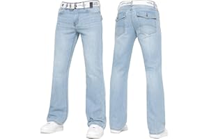 BRAND KRUZE Mens Bootcut Jeans Casual Flared Wide Leg Free Belt Stylish Fashion Denim Trouser Pants