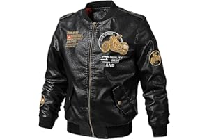 Duohropke Chaqueta protectora para motocicleta para hombre y mujer, chaqueta de piel para hombre, vintage, térmica, con cuello alto, muchos bolsillos, chaqueta de moto