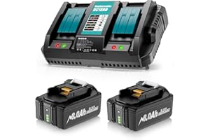UIONVOT 2 x 8.0Ah BL1830B 18V Batteries + 6A DC18RD Dual Port Charger Compatible with Makita Battery 14.4V-18V BL1850 BL1830 BL1860 BL1840 and DC18RD DC18RC DC18SF DC18RCT DC18RF Charger, Cordless Power Tool