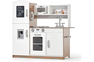 KIDOZ ONLINE KIDS SHOP Kidoz Signature Kids Wooden Kitchen, Large Pretend Role Play Kitchen With Realistic Oven, Microwave and Sink With Taps, Kitchen Playset With Sounds And Lights For Kids (White Kitchen Only)