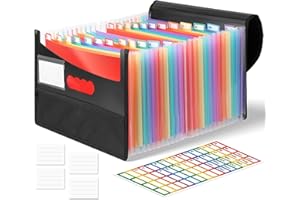 Euqvunn Raccoglitore Documenti, Cartella Portadocumenti a 25 scomparti, Formato A4 Archivio Documenti con Etichette Arcobaleno, Waterproof Schedario Portadocumenti per Ufficio, Scuola e Casa