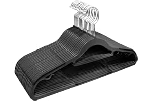 ABHENG 20 Stück Kleiderbügel, Rutschfester Kunststoffbügel, Platzsparender Bügel, 360° Drehbarer Haken, Dicke 0,5 cm, 42 cm lang, für Mäntel, Kleider, Hemden, Schwarz + Silber, APY0320B