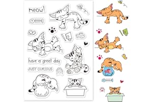 GLOBLELAND Timbro Gatto Timbri Trasparenti Sigillo Gatto Timbri Journaling in Silicone Trasparente per la Creazione di Biglietti e Decorazioni per Scrapbooking