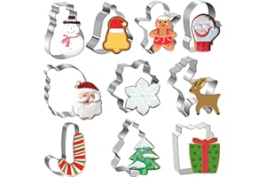 EMITUOFO Moldes Galletas Navidad, 10 piezas Cortadores de Galletas Navideñas Cookie Cutters para Muñeco de nieve, Reno, Copo de Nieve Cortador de Muchos Otros Elementos Navideños