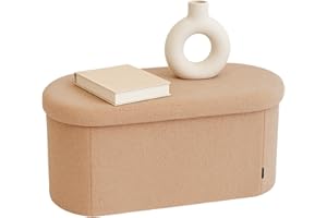 LAMBY HOME Banco - Puff Almacenaje Borreguito, Baul Dormitorio, Zapatero Plegable, Puff Salón, Recibidor, Pie de Cama, Reposapies Salón, Sofá, Beige, 78x38x38