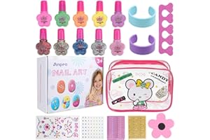 Anpro 19 szt. zestaw lakierów do paznokci dla dzieci na bazie wody, wzór paznokci dla dziewczynek, zestaw prezentowy, 4 błyszczące lakiery do paznokci + 6 jednokolorowych lakierów do paznokci (od 3 lat)