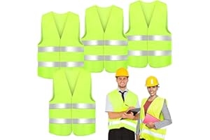 JunMallko 4 Pièces Gilet de Voiture, Gilet de Sécurité de Voiture Réfléchissant pour Hommes Femme, Gilet Jaune Voiture Set, Gilets de Sécurité pour Adultes, pour Voiture, Construction, Running, Vélo