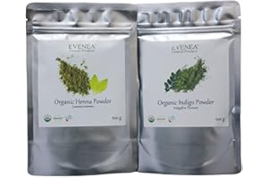 EVENEA 100g Pure Organic Henna + 100g Pure Organic Indigo (India)