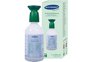 ACTIOMEDIC I Flacon rince-œil avec solution de chlorure de sodium 0,9%, Rinçage salin stérile pour les yeux, Tête de rinçage ergonomique et capuchon, Produits de premiers soins, Lave-œil 500 ml