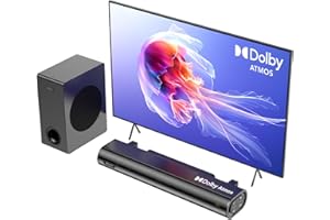 Hiwill 2.1 Barre de Son TV Dolby Atmos, Barre de Son avec Subwoofer de 5.25'', Home Cinema, Enceintes pour Téléviseur, 200W Puissance Maximale, Aigus et Basses Réglables, eARC/Opt/BT/AUX, HiElite A21