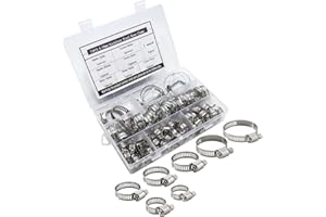MINDWISSUP 71Pcs Jubilee Clip Stainless Steel Hose Clips Adjustable 6-38mm Range Hose Clamps Pipe Clips Assortment with Screwdriver and Storage Case, 7Sizes