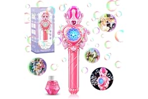 Bombble Magica Bacchetta a Bolle per Bambini, Macchina per Bolle di Sapone Automatica con 10000+ Bolle/Luci/Bolle Soluzione, 10 Fori Bacchetta Portatile Sparabolle per Festa All'aperto Matrimonio-Rosa
