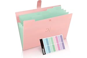 KONVINIT Classeur et trieur à documents format A4 en Polypropylène PP avec 5 compartiments imperméable, souple, et légère, fournitures de bureau et de scolaires en rose