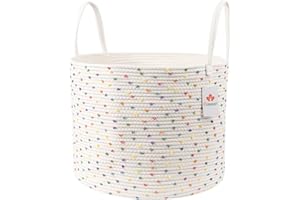 AUNHUIT Large Woven Baskets for Storage 45x35CM,Cotton Rope Baby Nursery Hamper,Collapsible Laundry Basket,Home Decor Blanket Basket for Organizing Living Room,Nursery Clothes Toy chest