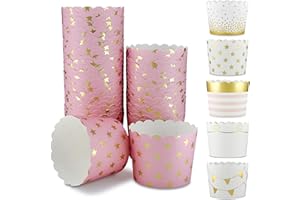 Frau WUNDERVoll® 25 Muffin Backformen rosa gold (metallic) Sterne Durchmesser 6,1 cm/goldene Muffins Muffinbackform Muffinform Form Backförmchen Cupcake Formen Förmchen Papier Cupcakeformen
