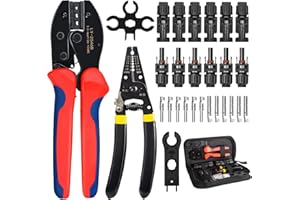 OUDUDIANZI Solar Crimpzange Set für 2.5/4/6mm² Solarpanel PV Kabel, 1x Crimpzange+1x Abisolierzange+6 Paar Männlich/Weiblich Solarkabel Stecker+2xSchraubenschlüssel für Solarstecker Kabel Anschluss
