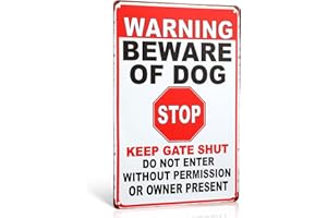 Photect Beware of the Dog Sign Warning Tin Signs Beware of Dog Signs for Fence Keep Gate Shut 7.9'' x 11.8'' dog warning sign Outdoor Gate Rust Weatherproof for Fence Door(Text Style)