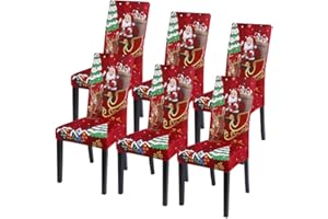 papasgix Coprisedie con Schienale 6 Pezzi,Fodere per Sedia Sala da Pranzo Elasticizzato Natalizio Estraibile,Moderno Copertura della Sedia per Soggiorno Cucina Hotel Ristorante(6 Pezzi,Babbo Natale)