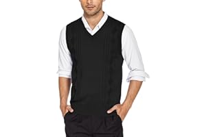 COOFANDY Gilet Uomo Maglione con Scollo a V Maglioncino Senza Maniche Pullover Lavorato Maglia Invernale Panciotto Casual