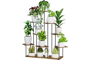 ALTORICO 11 Niveles 106cm Estanteria para Plantas de Madera y Metal Estante De Esquina Para Múltiples Macetas Soporte Plantas Interior Adecuado para Interior y Exterior, Balcón, Sala, Oficina, Negro